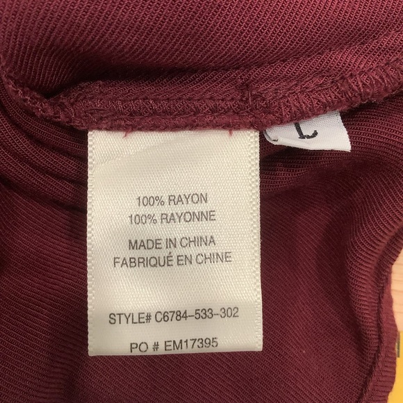 Anthropologie CLOTH & STONE Burgundy V-Neck Short Sleeve Dress Hi-Low Hem Size L - Picture 9 of 9